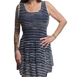 Sz.M*Studio M*Navy/White Horizontally-Striped Mini Dress